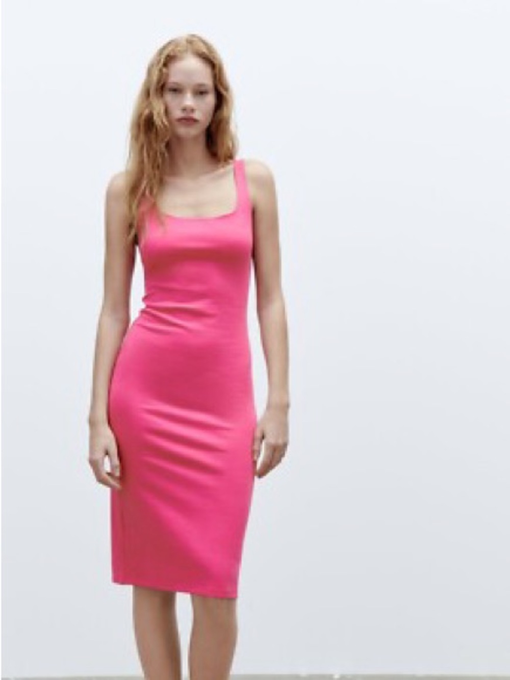 Zara Fitted Midi Tank Dress in Bright Pink